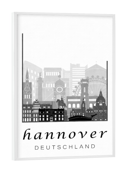 Poster mit weißem Rahmen "Hannover skyline black & white" artboxONE - Städte,Schwarzweiß,Architektur