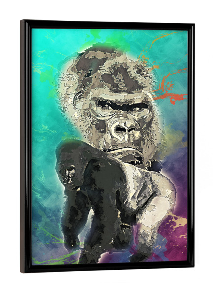 Poster mit schwarzem Rahmen "Gorilla mit buntem Hintergrund" artboxONE - Tiere - Tier,Wild,Zoo,Natur,Urwald,Bunt,Gorilla
