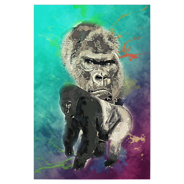 Poster 30x20 cm "Gorilla mit buntem Hintergrund" artboxONE - Tiere - Tier,Wild,Zoo,Natur,Urwald,Bunt,Gorilla