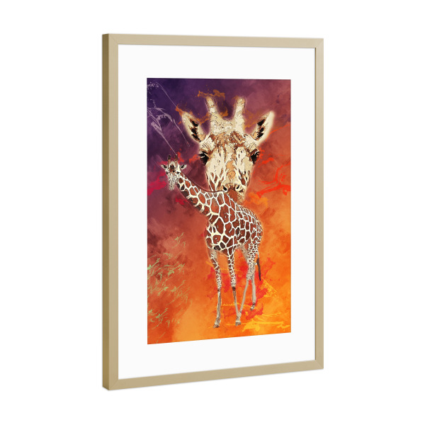 Poster mit Rahmen Gold "Giraffe mit buntem Hintergrund" artboxONE - Tiere - Tier,Wild,Zoo,Natur,Bunt,Afrika,Giraffe