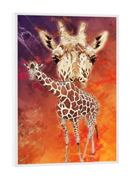 Poster mit weißem Rahmen "Giraffe mit buntem Hintergrund" artboxONE - Tiere - Tier,Wild,Zoo,Natur,Bunt,Afrika,Giraffe