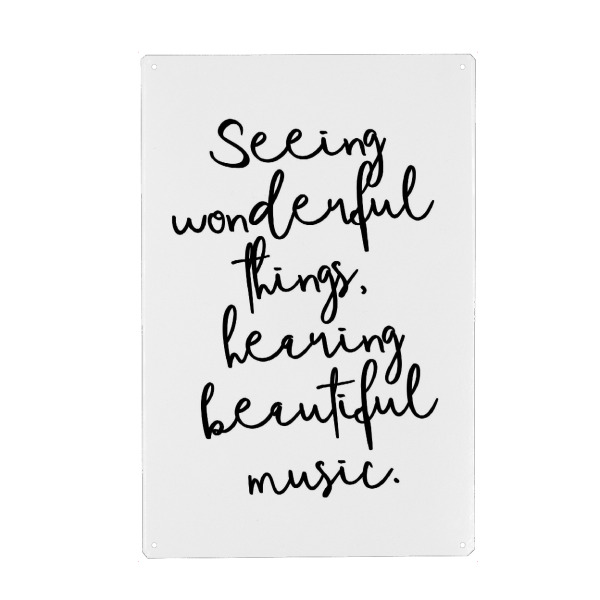 Holzbild "Wonderful things, beautiful music" artboxONE - Typografie,Schwarzweiß,Musik,Festivals