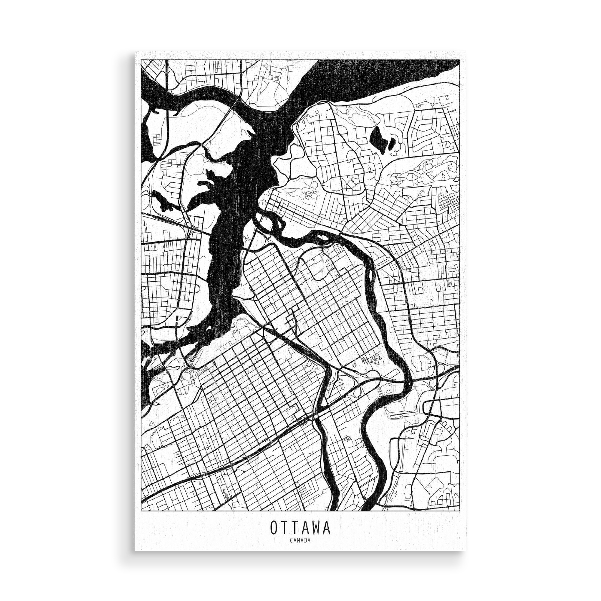 Holzbild "Ottawa map minimal" artboxONE - Städte,Schwarzweiß,Kartografie