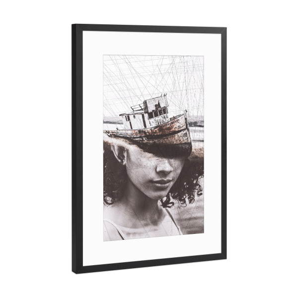 Poster mit Rahmen Schwarz (Metallic) "The boat Tas" artboxONE - Abstrakt,Menschen