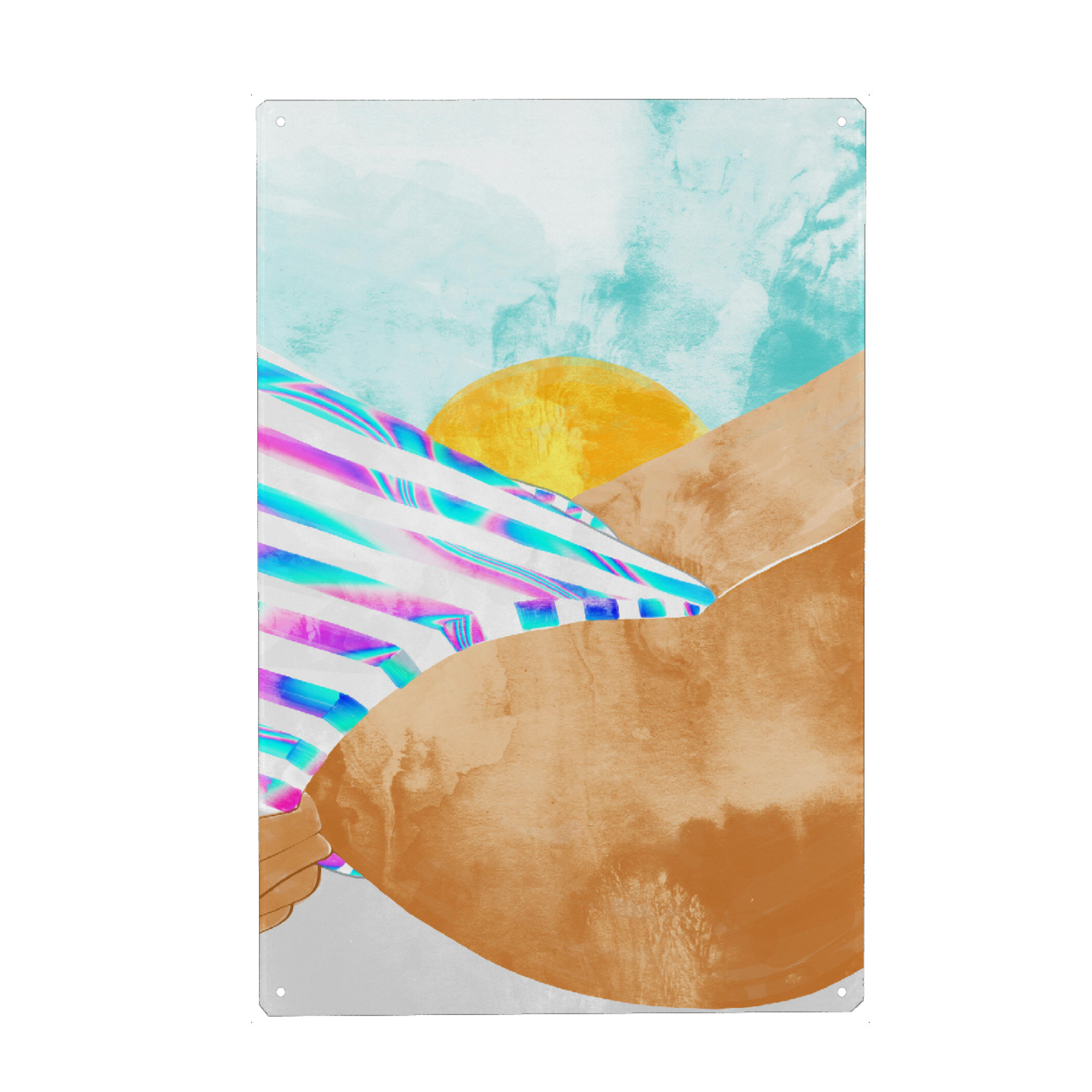 Metall Poster "Freestyle" artboxONE - Menschen - Watercolor,People,Swim,Swimming,Pool,Water,Ocean,Sea,Fashion,Holograph,Unicorn,Woman,Summer,Vacation