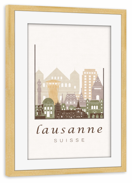 Poster mit Rahmen kiefer "Lausanne skyline, rustic" artboxONE - Städte,Architektur