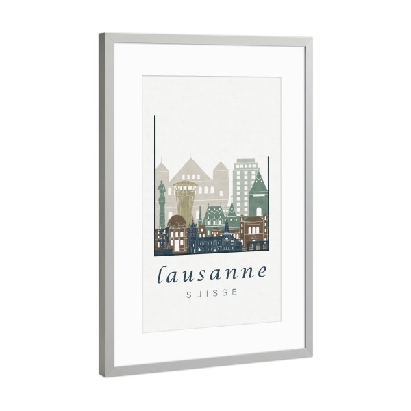 Poster mit Rahmen Silber "Lausanne skyline light blue" artboxONE - Städte,Architektur