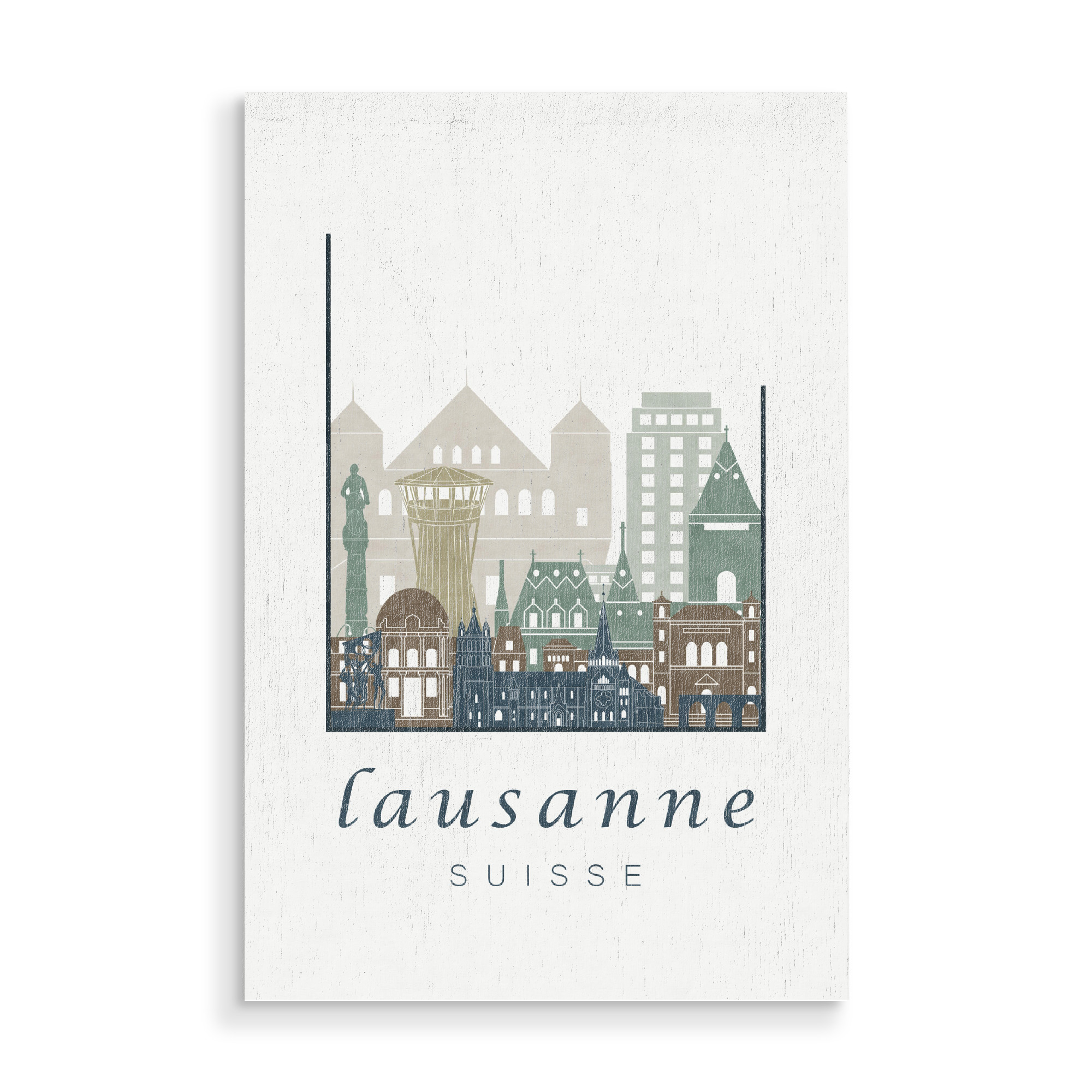 Holzbild "Lausanne skyline light blue" artboxONE - Städte,Architektur - Lausanne,Switzerland,Suisse,Schweiz,Skyline,Cityscape,Travel,City,Architecture
