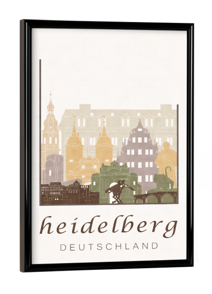 Poster mit schwarzem Rahmen "Heidelberg skyline, rustic" artboxONE - Städte,Architektur