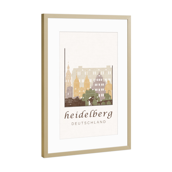 Poster mit Rahmen Gold "Heidelberg skyline, rustic" artboxONE - Städte,Architektur