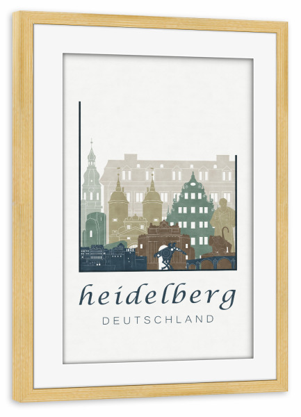 Poster mit Rahmen kiefer "Heidelberg skyline light blue" artboxONE - Städte,Architektur