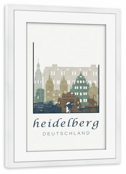 Poster mit Rahmen weiß "Heidelberg skyline light blue" artboxONE - Städte,Architektur