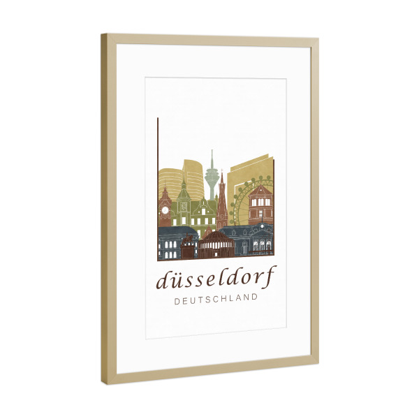 Poster mit Rahmen Gold "Düsseldorf skyline light brown" artboxONE - Architektur,Städte / Düsseldorf