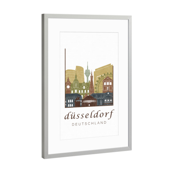 Poster mit Rahmen Silber "Düsseldorf skyline light brown" artboxONE - Architektur,Städte / Düsseldorf