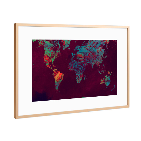 Poster mit Rahmen Kupfer "World map red blue art" artboxONE - Reise,Reise / Länder,Kartografie