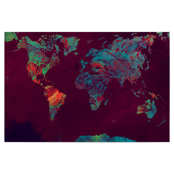 Poster 30x20 cm "World map red blue art" artboxONE - Reise,Reise / Länder,Kartografie