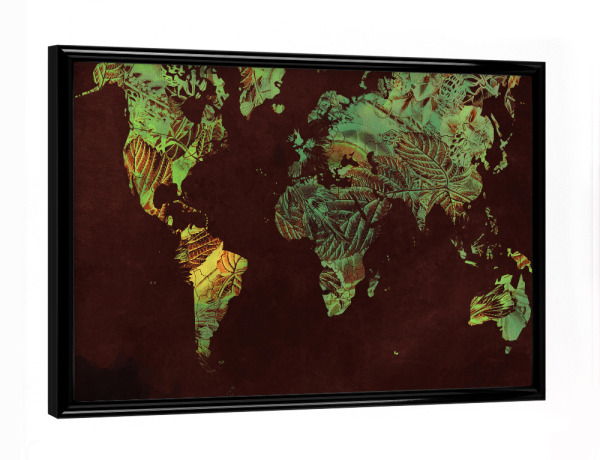 Poster mit schwarzem Rahmen "World map green yellow" artboxONE - Reise,Reise / Länder,Kartografie