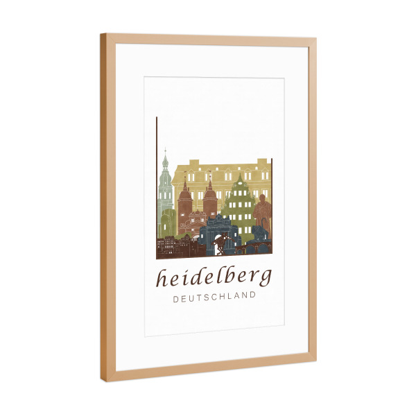 Poster mit Rahmen Kupfer "Heidelberg skyline light brown" artboxONE - Städte,Architektur