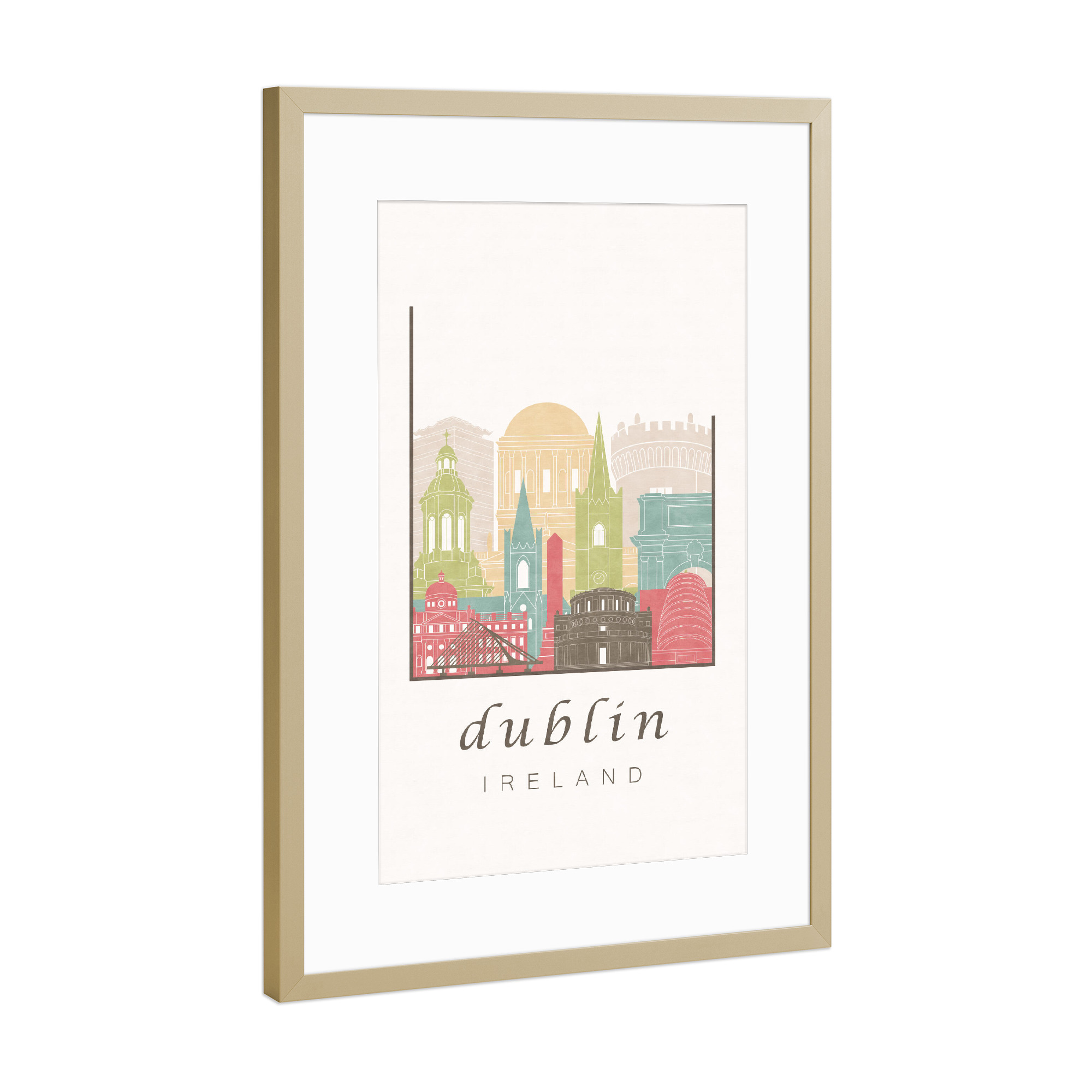 Poster mit Rahmen Gold "Dublin skyline pastel" artboxONE - Städte,Architektur - Dublin,Ireland,Irland,Skyline,Cityscape,Travel,City,Architecture