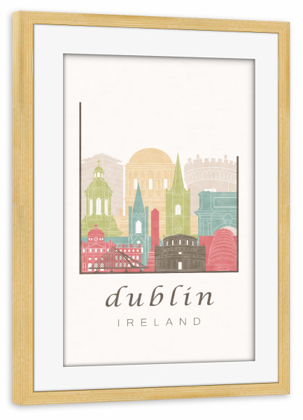 Poster mit Rahmen kiefer "Dublin skyline pastel" artboxONE - Städte,Architektur - Dublin,Ireland,Irland,Skyline,Cityscape,Travel,City,Architecture