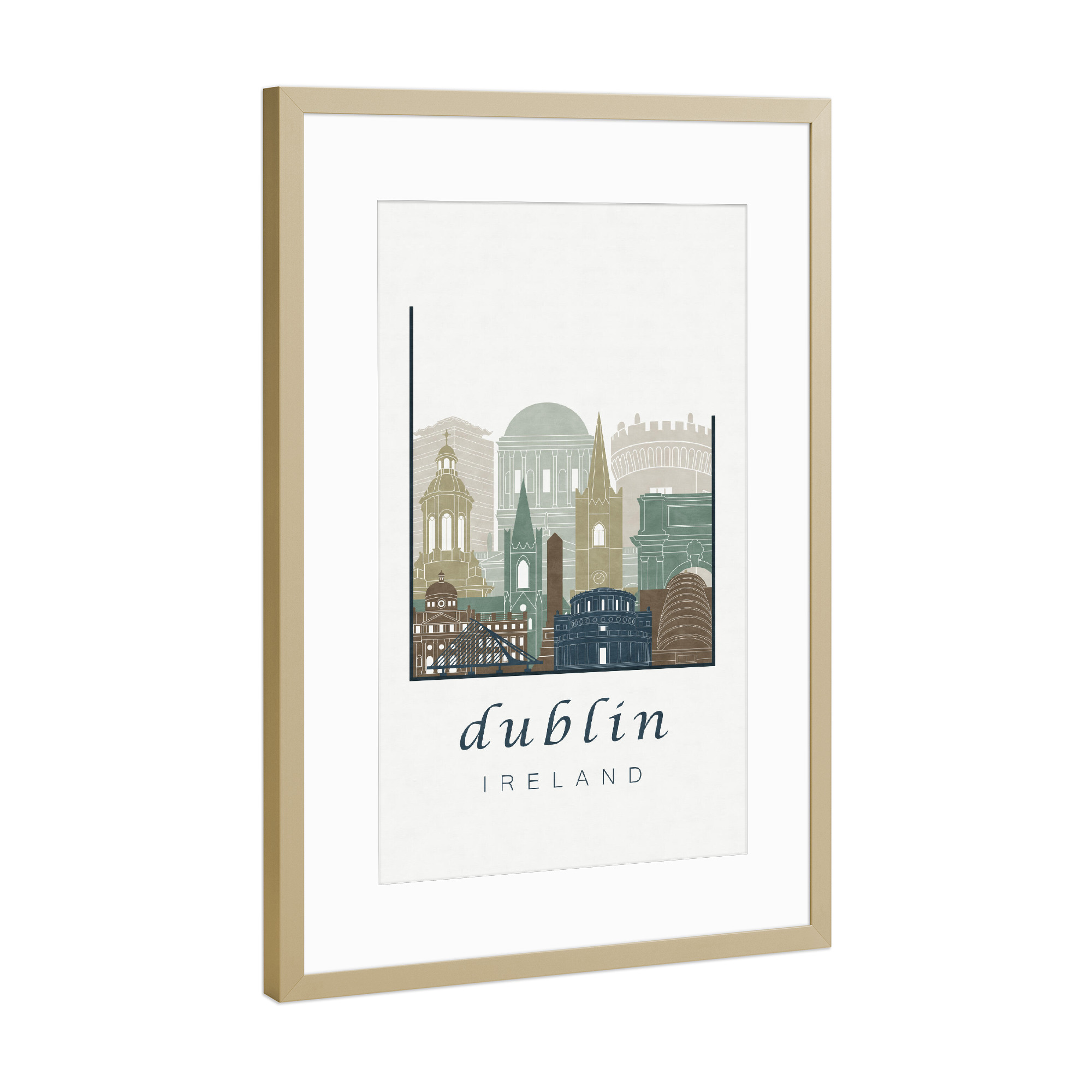 Poster mit Rahmen Gold "Dublin skyline light blue" artboxONE - Städte,Architektur - Dublin,Ireland,Irland,Skyline,Architecture,Cityscape,Travel,City