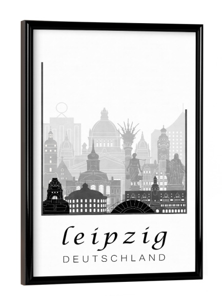 Poster mit schwarzem Rahmen "Leipzig skyline black & white" artboxONE - Städte,Schwarzweiß,Architektur