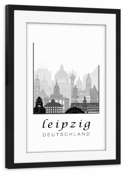 Poster mit Rahmen schwarz "Leipzig skyline black & white" artboxONE - Städte,Schwarzweiß,Architektur