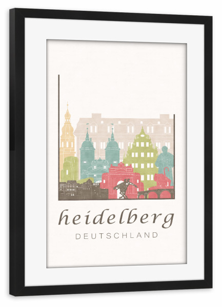 Poster mit Rahmen schwarz "Heidelberg skyline, pastel" artboxONE - Städte,Architektur