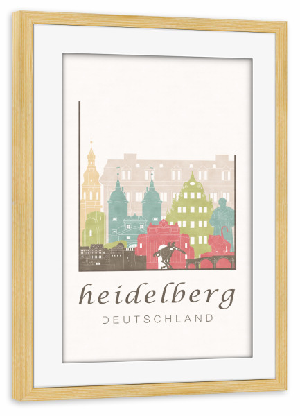 Poster mit Rahmen kiefer "Heidelberg skyline, pastel" artboxONE - Städte,Architektur