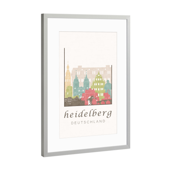 Poster mit Rahmen Silber "Heidelberg skyline, pastel" artboxONE - Städte,Architektur