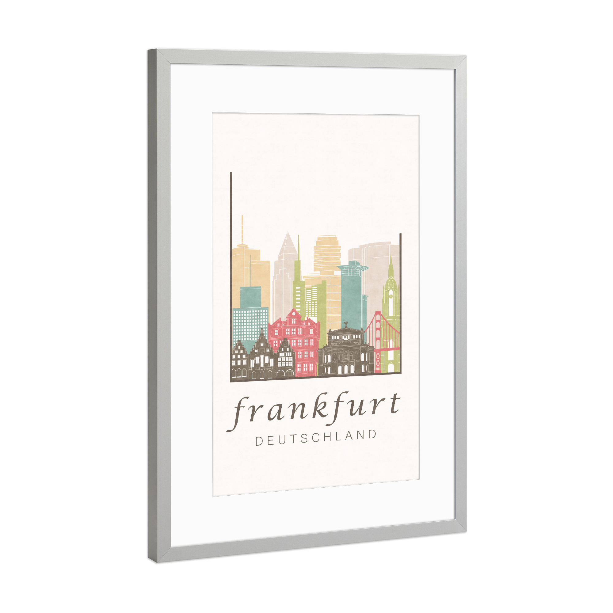 Poster mit Rahmen Silber "Frankfurt skyline, pastel" artboxONE - Städte,Architektur,Städte / Frankfurt