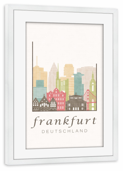 Poster mit Rahmen weiß "Frankfurt skyline, pastel" artboxONE - Städte,Architektur,Städte / Frankfurt