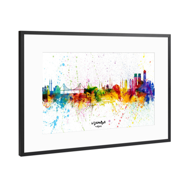 Poster mit Rahmen Schwarz (Metallic) "Istanbul Turkey Skyline Splash" artboxONE - Städte,Städte / Istanbul
