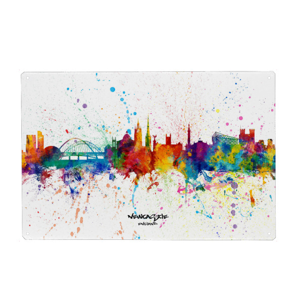Holzbild "Newcastle England Skyline Splash" artboxONE - Städte - Newcastle,England,Skyline,Cityscape,Stadtbild,Watercolor,City