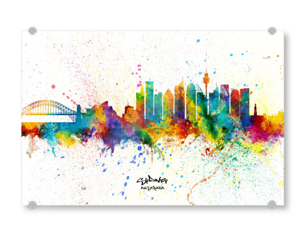 Acrylglasbild "Sydney Australia Skyline Splash" artboxONE - Städte / Sydney - Sydney,Australia,Skyline,Cityscape,Stadtbild,Watercolor,City