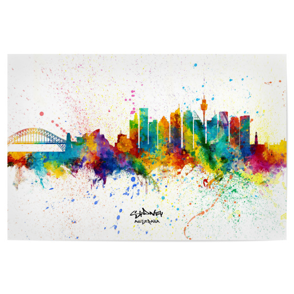 Poster 30x20 cm "Sydney Australia Skyline Splash" artboxONE - Städte / Sydney - Sydney,Australia,Skyline,Cityscape,Stadtbild,Watercolor,City