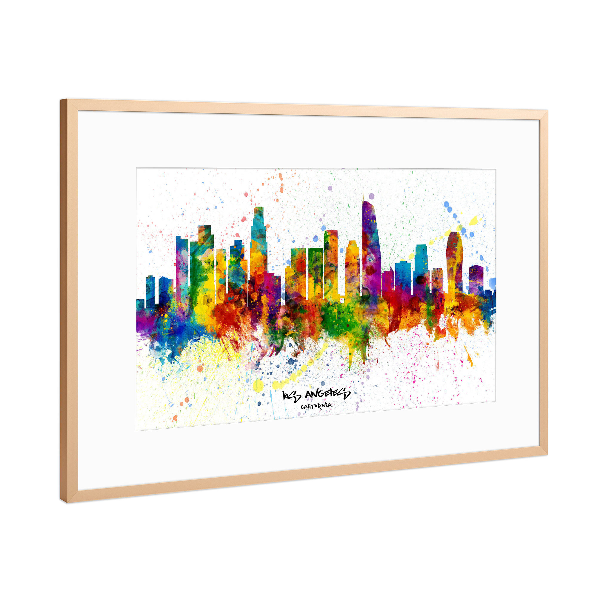 Poster mit Rahmen Kupfer "Los Angeles Skyline Splash" artboxONE - Städte / Los Angeles