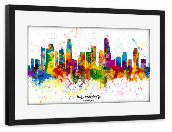 Poster mit Rahmen schwarz "Los Angeles Skyline Splash" artboxONE - Städte / Los Angeles