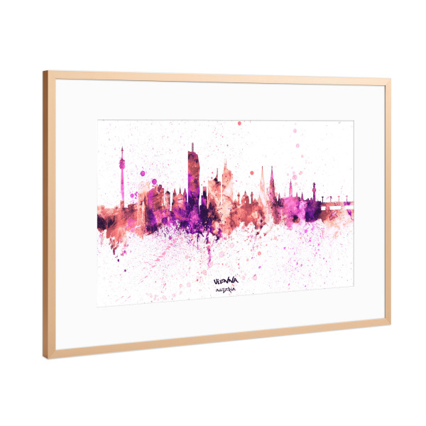 Poster mit Rahmen Kupfer "Vienna Austria Skyline RosePink" artboxONE - Städte / Wien - Vienna,Austria,Skyline,Cityscape,Stadtbild,Watercolor,City