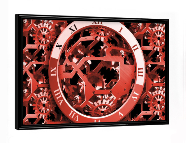 Poster mit schwarzem Rahmen "Uhrenzahnrädchen rot" artboxONE - Abstrakt - Uhrenzahnrädchen,Uhr,Zahnrad,Dekor,Muster,Zeit,Abstract