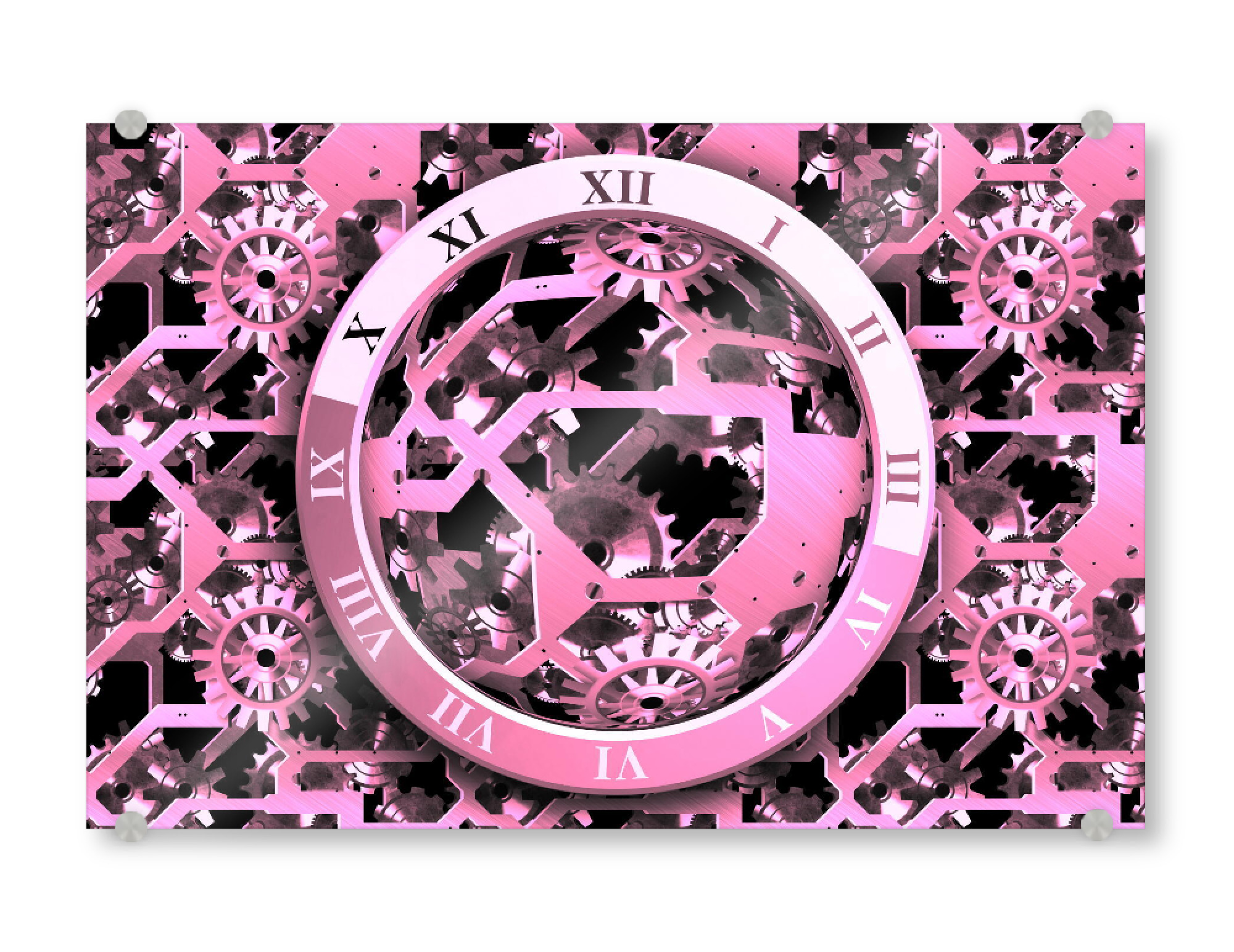 Acrylglasbild "Uhrenzahnrädchen rosa" artboxONE - Abstrakt,Schwarzweiß - Uhrenzahnrädchen,Uhr,Dekor,Muster,Zahnrad