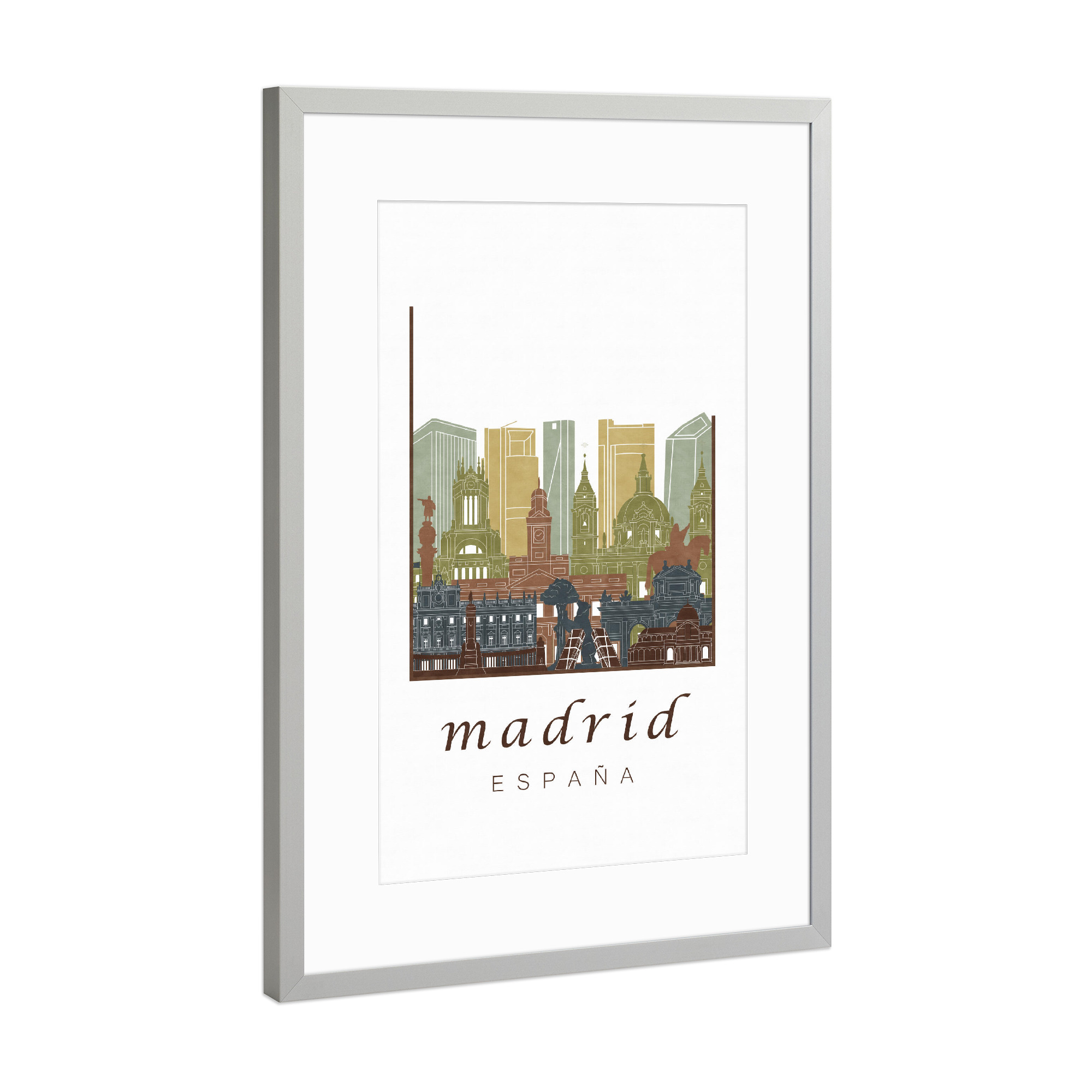 Poster mit Rahmen Silber "Madrid skyline light brown" artboxONE - Städte,Architektur