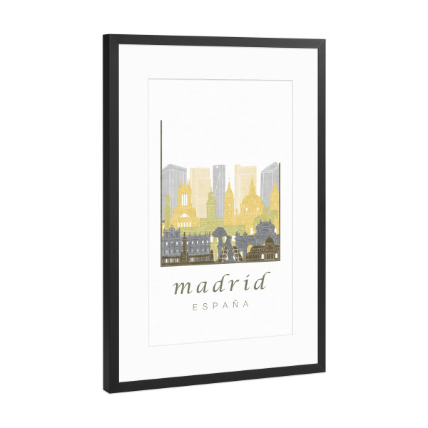 Poster mit Rahmen Schwarz (Metallic) "Madrid skyline desert" artboxONE - Städte,Architektur