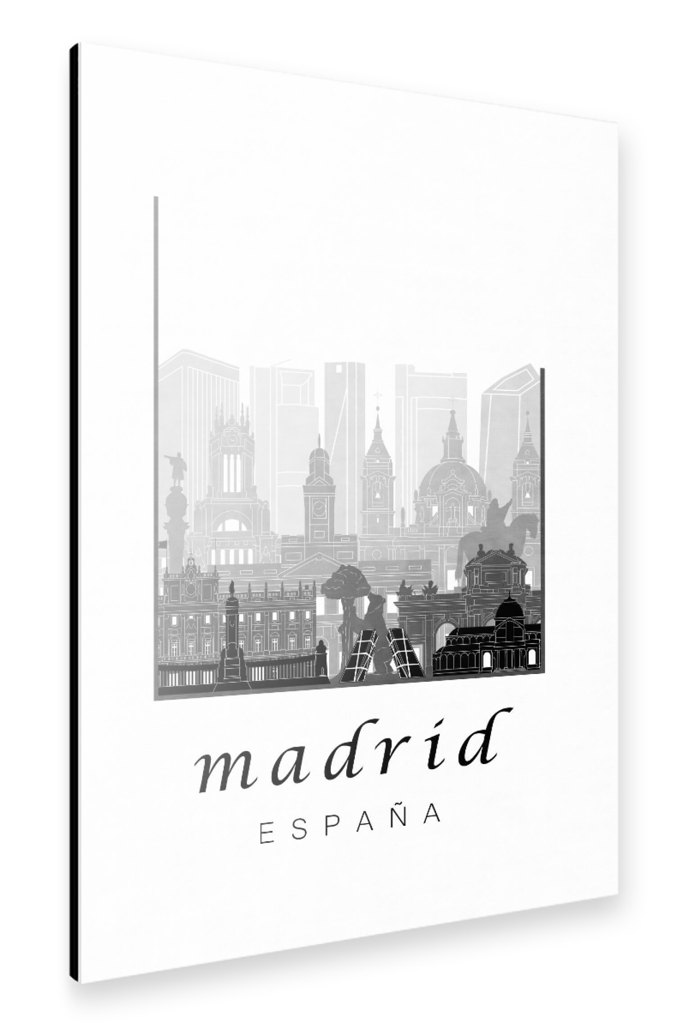 Alu-Dibond "Madrid skyline black & white" 30x20 cm artboxONE