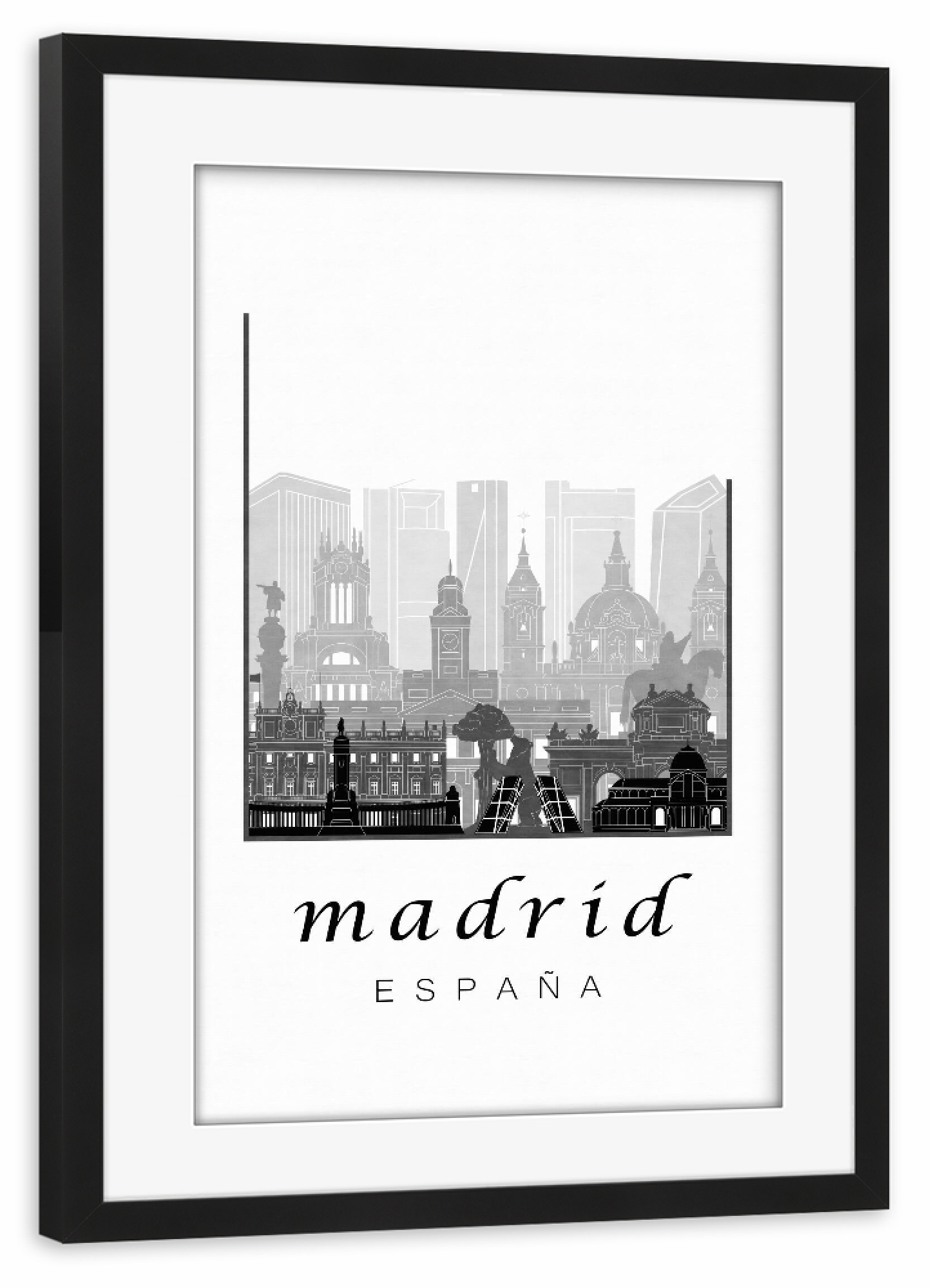 Poster mit Rahmen schwarz "Madrid skyline black & white" artboxONE - Städte,Schwarzweiß,Architektur