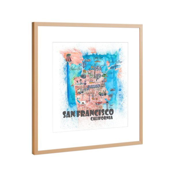 Poster mit Rahmen Kupfer "San Francisco Illustrierte Karte" artboxONE - Architektur,Städte / San Francisco,Kartografie