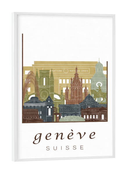 Poster mit weißem Rahmen "Geneva skyline light brown" artboxONE - Städte,Architektur