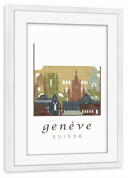 Poster mit Rahmen weiß "Geneva skyline light brown" artboxONE - Städte,Architektur