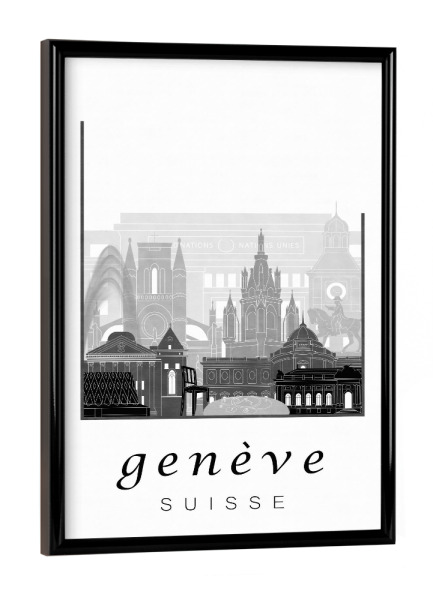 Poster mit schwarzem Rahmen "Geneva skyline black & white" artboxONE - Städte,Schwarzweiß,Architektur