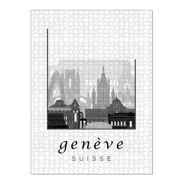 Puzzle Ravensburger "Geneva skyline black & white" artboxONE - Städte,Schwarzweiß,Architektur